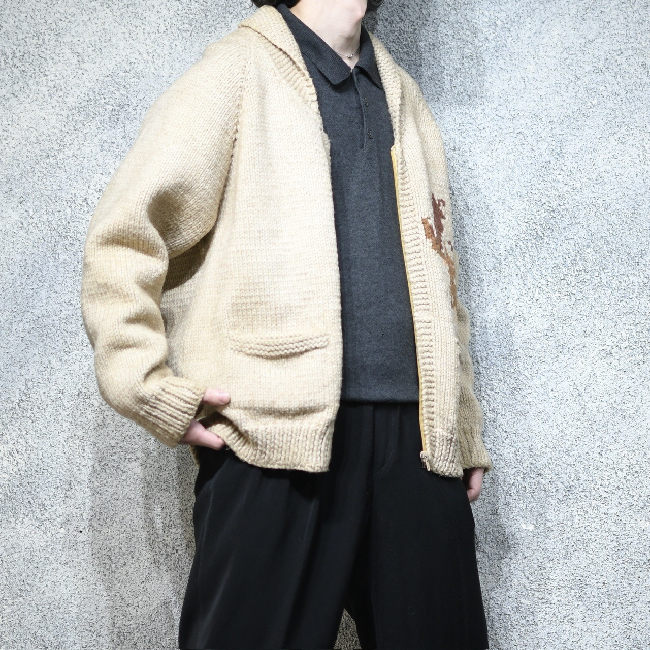 70's~ deer cowichan sweater