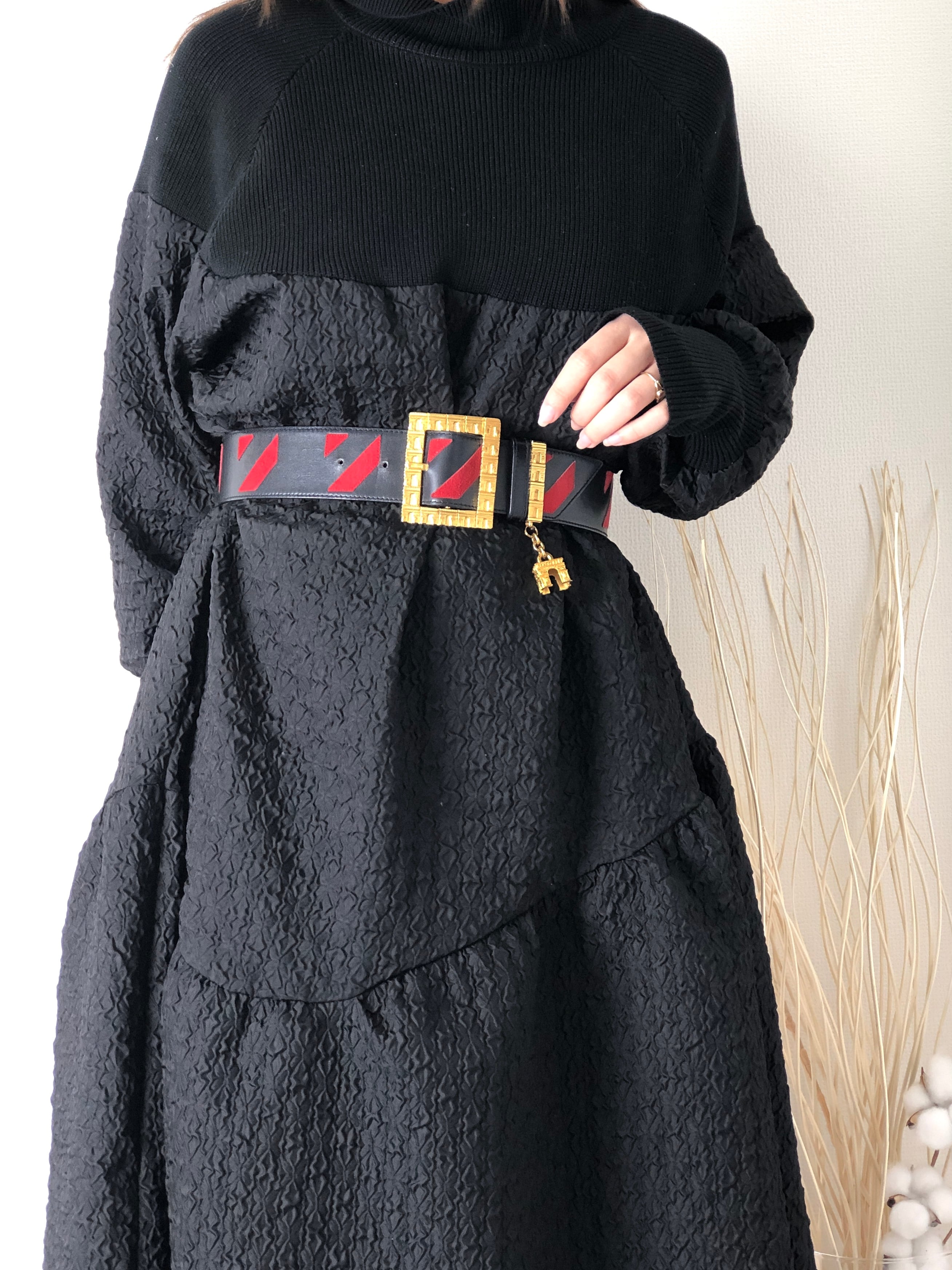 CELINE セリーヌ ハウンドトゥース 凱旋門 トリオンフ ベルト ブラック
