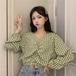 ✞ シャツブラウスVネックチェック柄ショート トップス ✞ゴスロリ SM ミリ 甘ロリ クラロリ 和ロリ エレガント 黒ロリ 姫ロリ 華ロリ BB-BB1917890