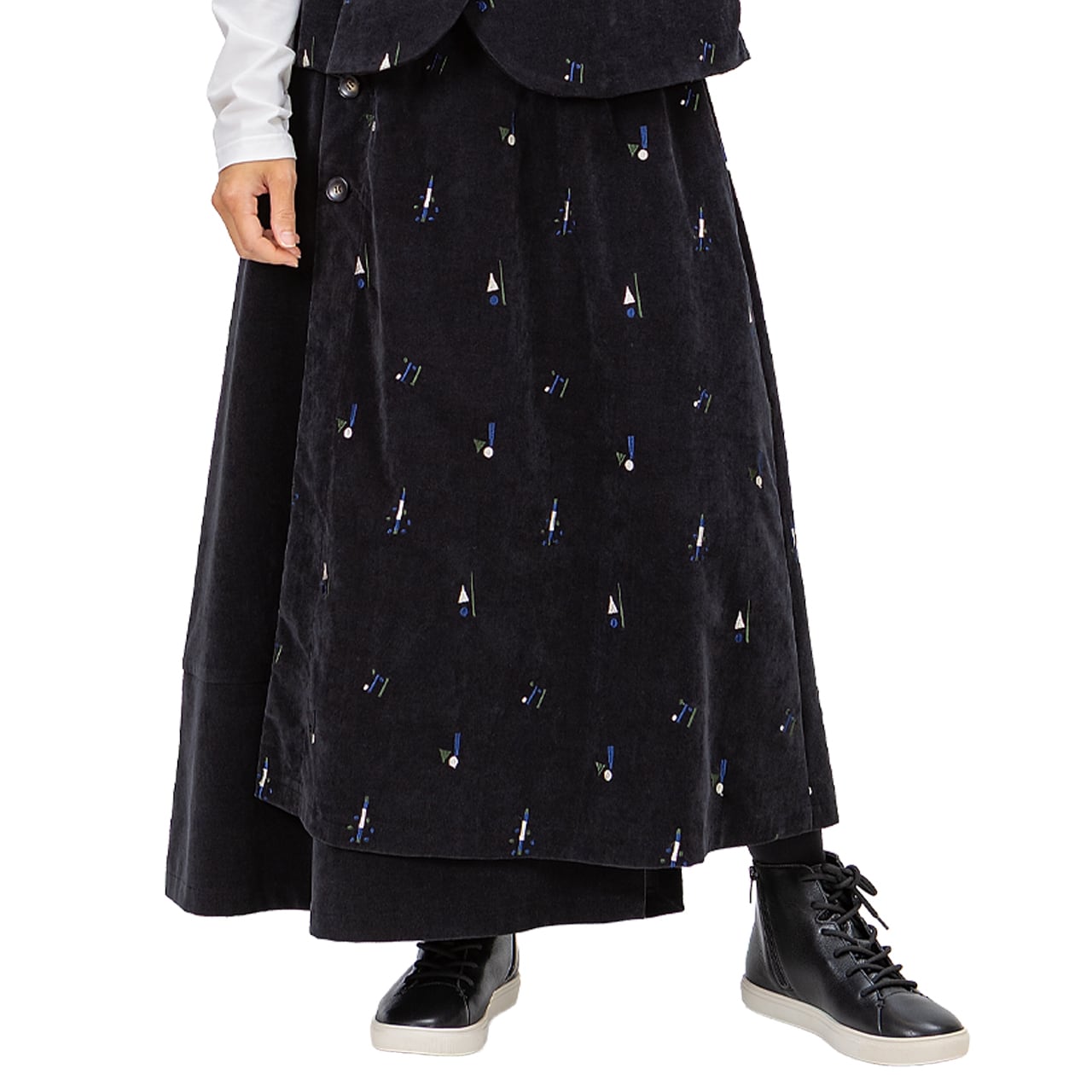 【最新作】シャンブレーベルベット 飛び柄刺繡ラップスカート【256-5148】