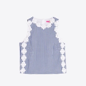 VILAGALLO ホワイト✖️ネイビーギンガムチェックサッカー素材レースポイントキャミソール SPAIN:VIL33374 ¥29,000＋tax