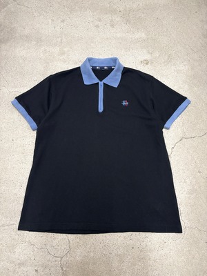 90～00s OLD STUSSY/Mesh Polo Shirt/USA製/M/メッシュポロシャツ/刺繍ロゴ/ハ－フジップ/ブラック/ステューシー/オ－ルドステューシー