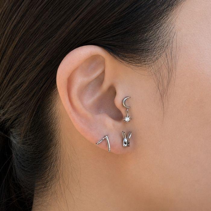 ボディピアス 18G 16G 14G 月 太陽 CZ 揺れる チェーン インターナル