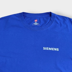 【HANES】企業系 企業ロゴ プリント Tシャツ SIEMENS シーメンス ワンポイントロゴ バックプリント 半袖 ヘインズ ブルー L US古着