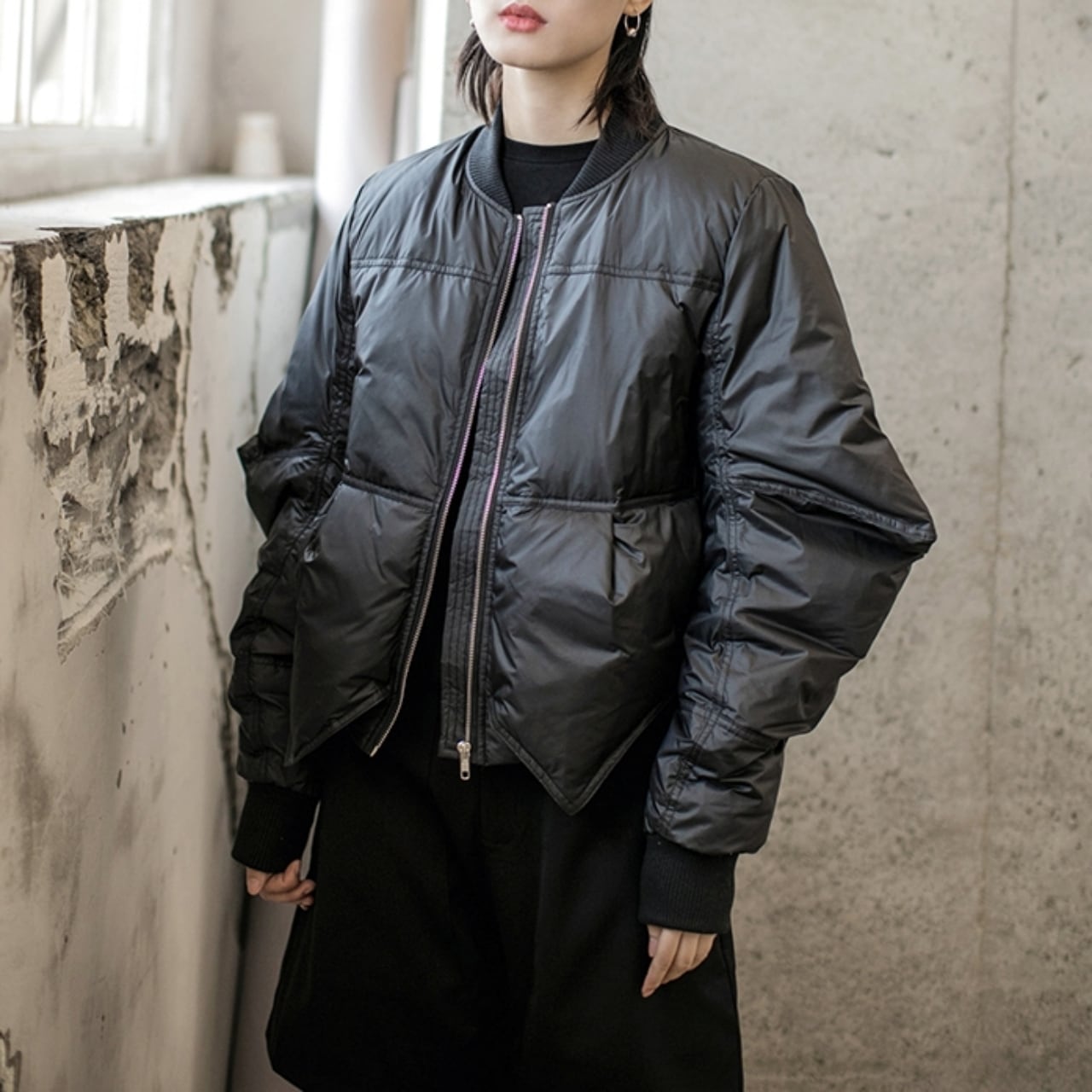 Zip-Up No-Collar Down Jacket 00977