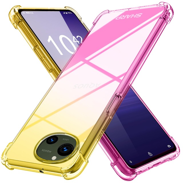 YDIHIHO 適合 AQUOS R9/R10 用のケース クリア 薄型 グラデーション色 耐衝撃 ゴールド/ピンク