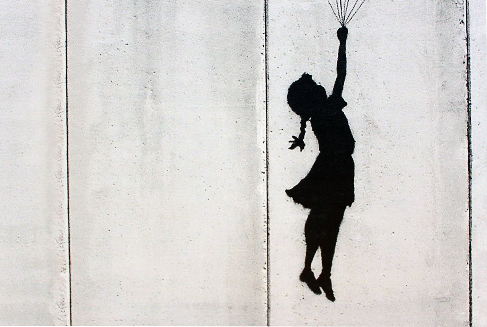バンクシー「フライング バルーンズ ガール/Flying Balloons Girl」展示用フック付きキャンバスジークレ