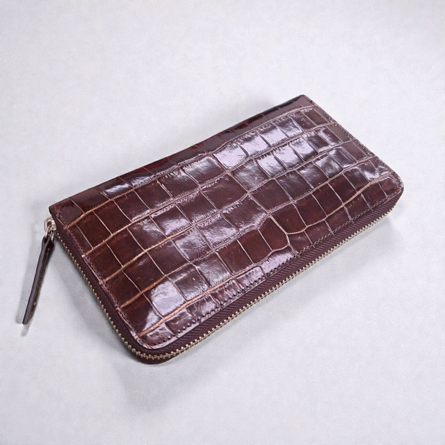 クロコラウンド長財布（ブラウン × ゴールド）｜シャイニング