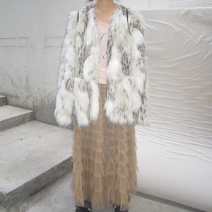oversized milk-leopard faux fur coat 〈c1460〉