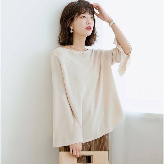 予約販売】トップス レディース 秋冬 とろみ感 ブラウス フレア袖 長袖