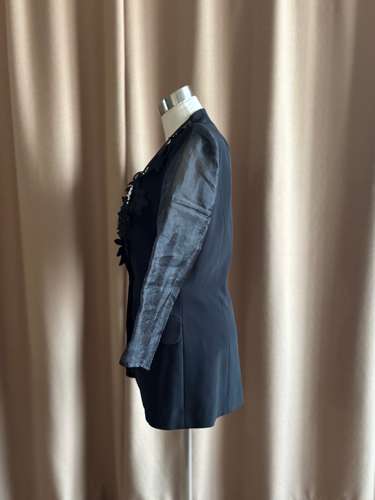 3D flower motif black jacket-4612-4