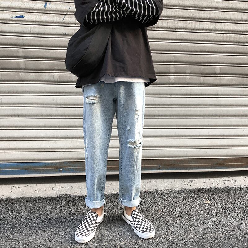 全1色 デニム パンツ ストレート カジュアル ダメージ おしゃれ