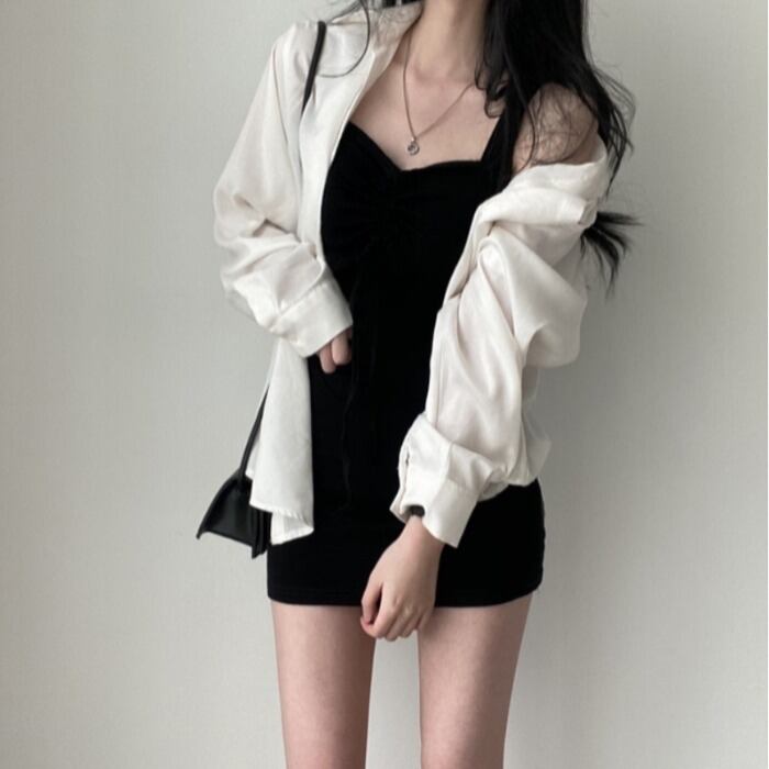 スプリングドレス ソリッド カラーシャツ ジャケット 春物 ソリッドカラー モンロー62908950106