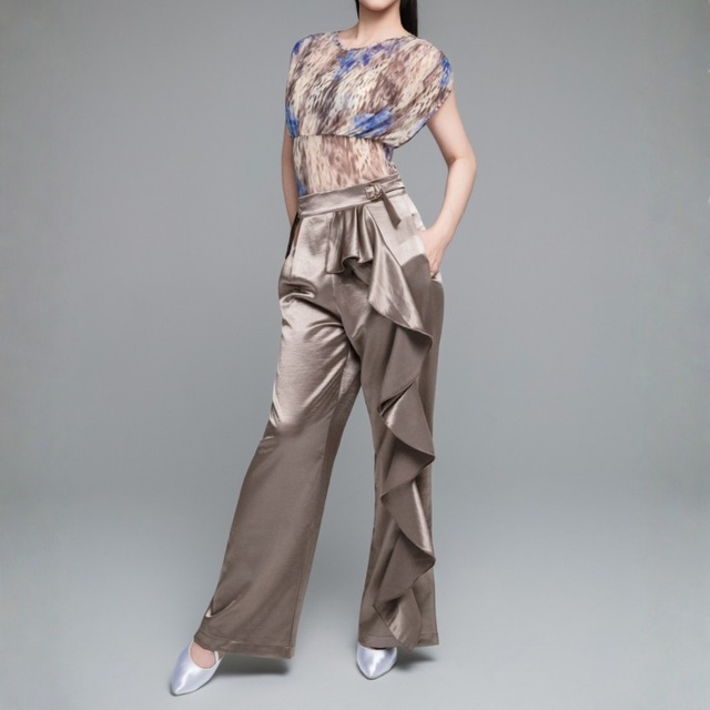 フリルワイドレッグロングパンツ　4色　S00403