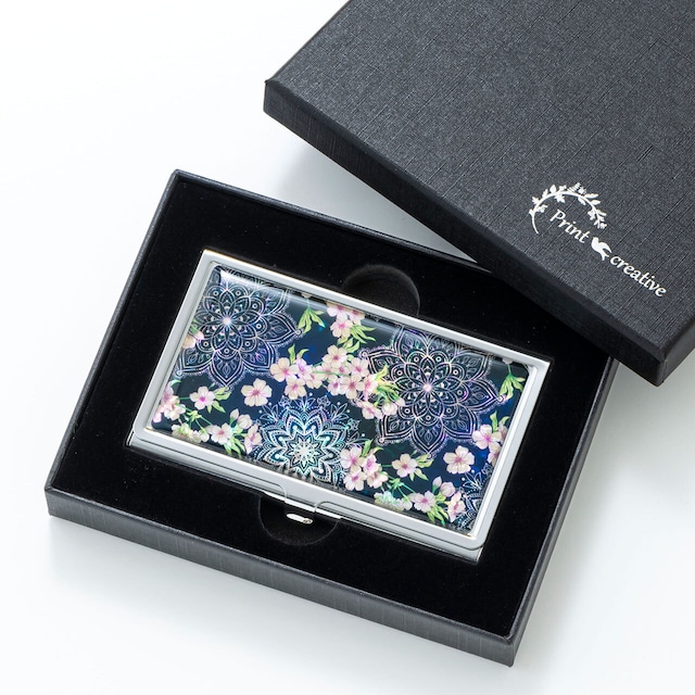 天然貝名刺カードケース（夜桜）螺鈿アート｜ギフト・プレゼントにおすすめ