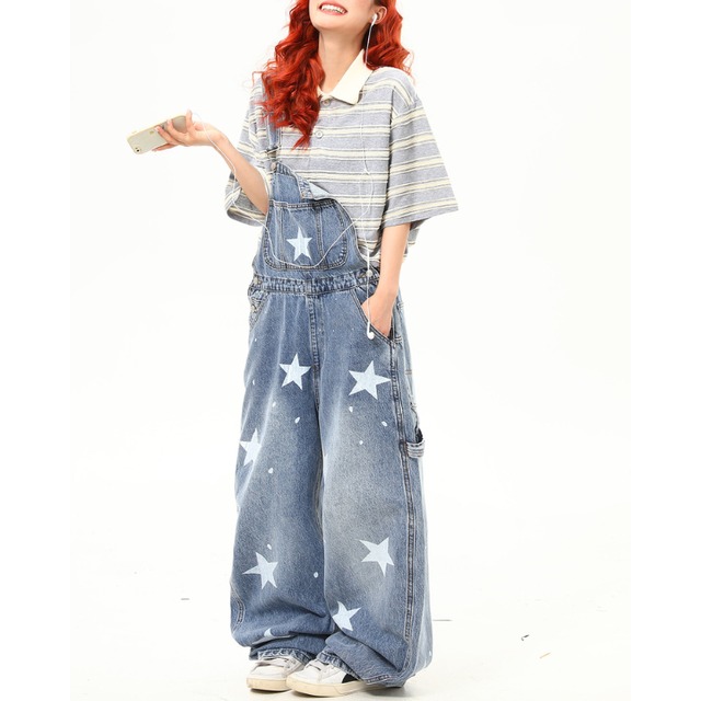 star design denim overalls　スターデザインデニムオーバーオール　J1189