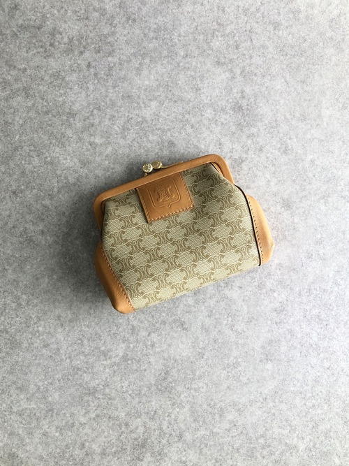 CELINE セリーヌ マカダム コインケース ベージュ ブラゾン型押し PVC レザー がま口 vintage ヴィンテージ オールド u2h6sg