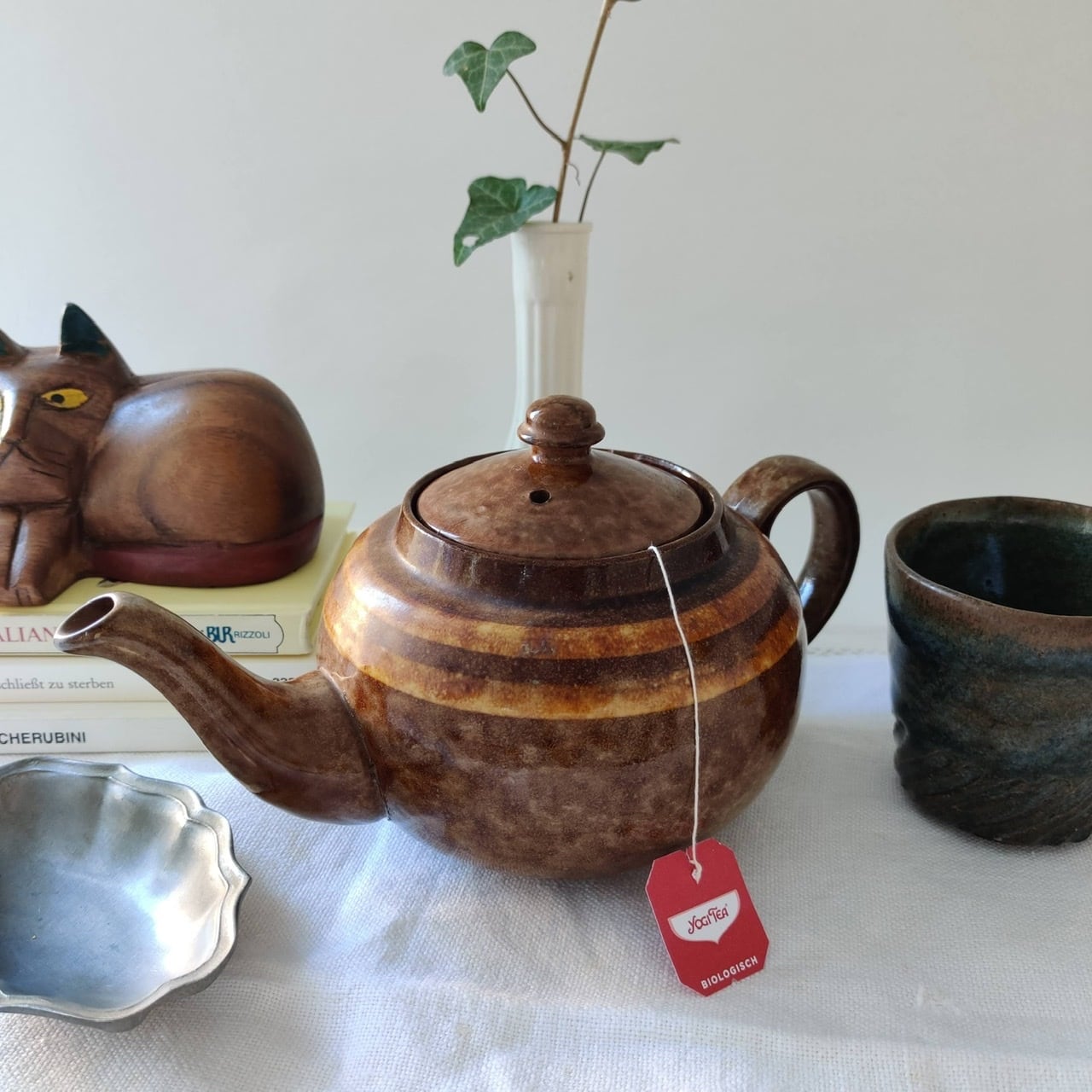 ヴィンテージ ティーポット ブラウン スイス ヨーロッパ アンティーク ブロカント キッチン 食器 陶器 vintage