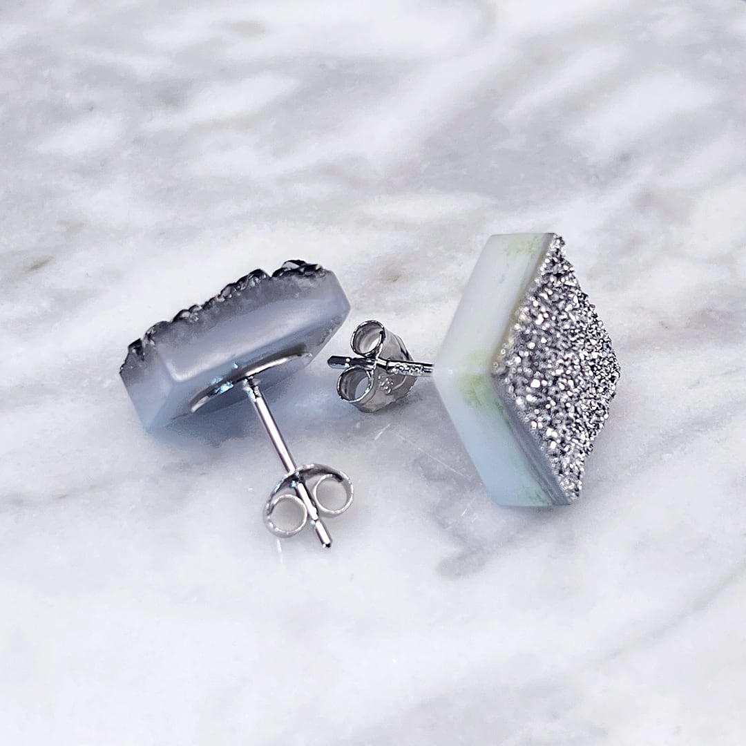 【Kaya】 ✴︎14kgf✴︎ アイリスアゲート ドゥルージー ピアス ドゥルージーアゲート スクエア ピアス / mineral square 【金属