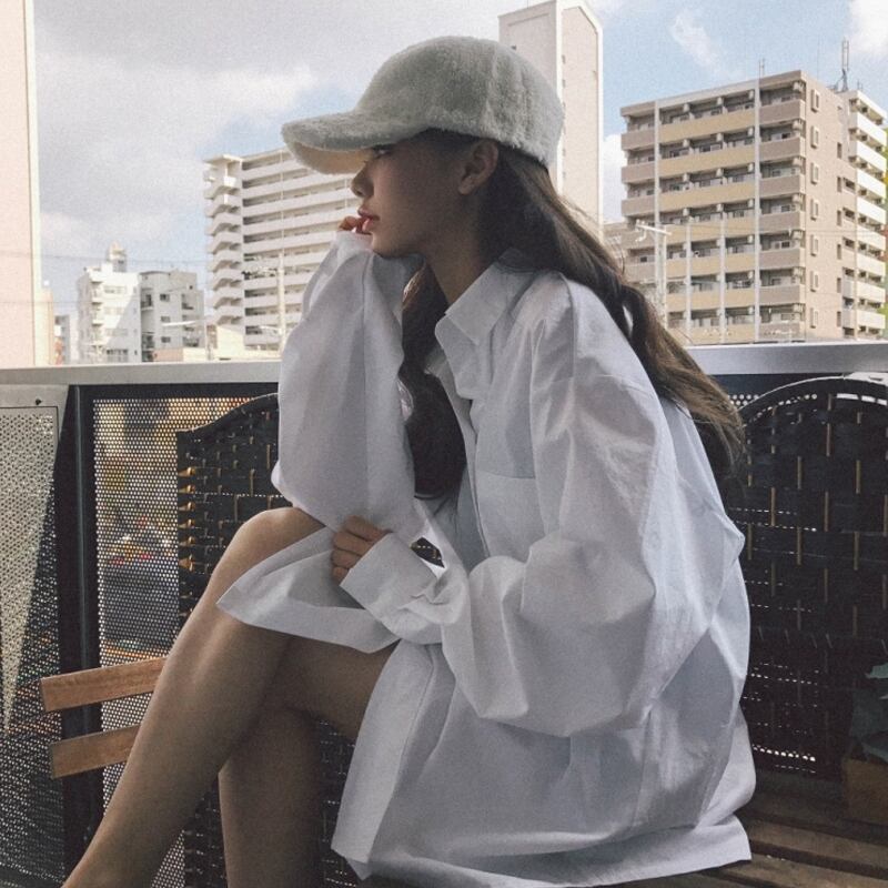 シャツ オータムウィンターレディーススタイルルーズホワイトトップス ジャケット ロング 秋物 冬物 試着室37729243617