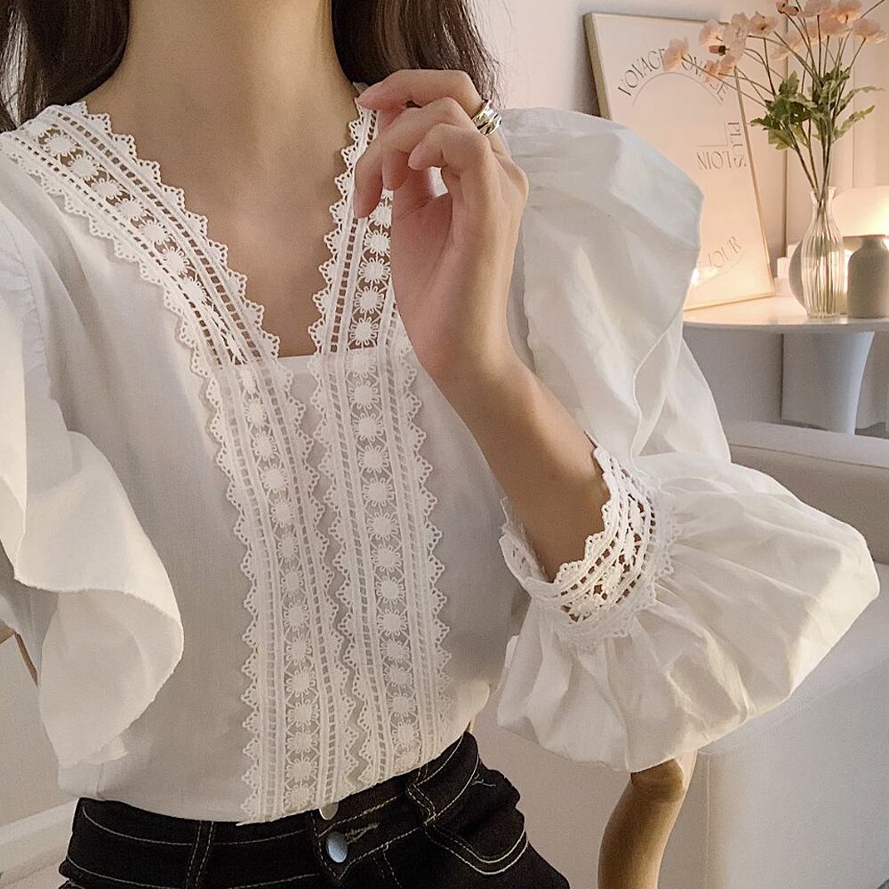 シャツ ニットソー 白シャツ 白トップス 袖あり 長袖 襟付き ケーブル