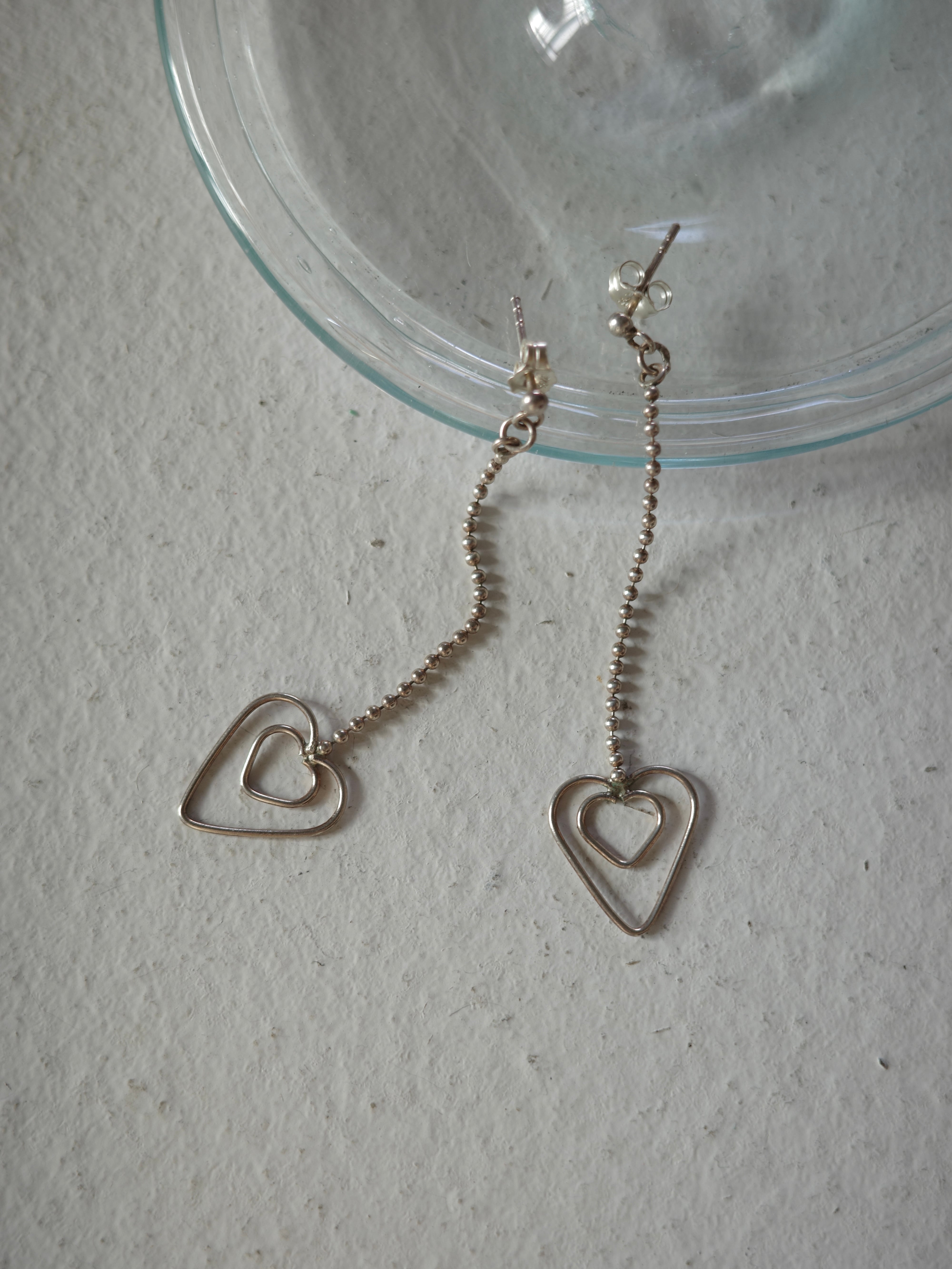 <vintage silver925>ball chain heart piere