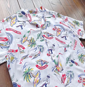 50s  Jamaica  souvenir  Open collar Rayon shirt   Size MEDIUM