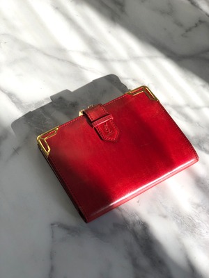 Yves Saint Laurent イヴ・サンローラン 財布 レッド YSL型押し レザー 二つ折り がま口 vintage ヴィンテージ オールド 84va6b