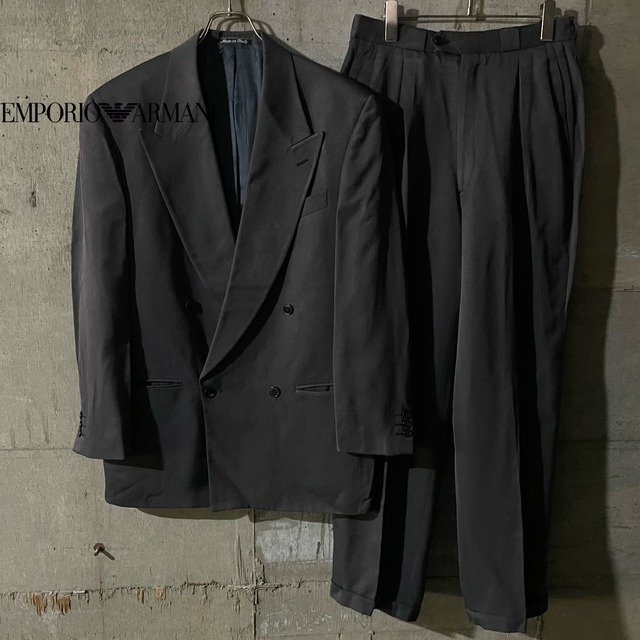 〖EMPORIO ARMANI〗made in Italy rayon silk double setup suit/エンポリオアルマーニ イタリア製 レーヨン シルク ダブル セットアップ スーツ/msize/#0314
