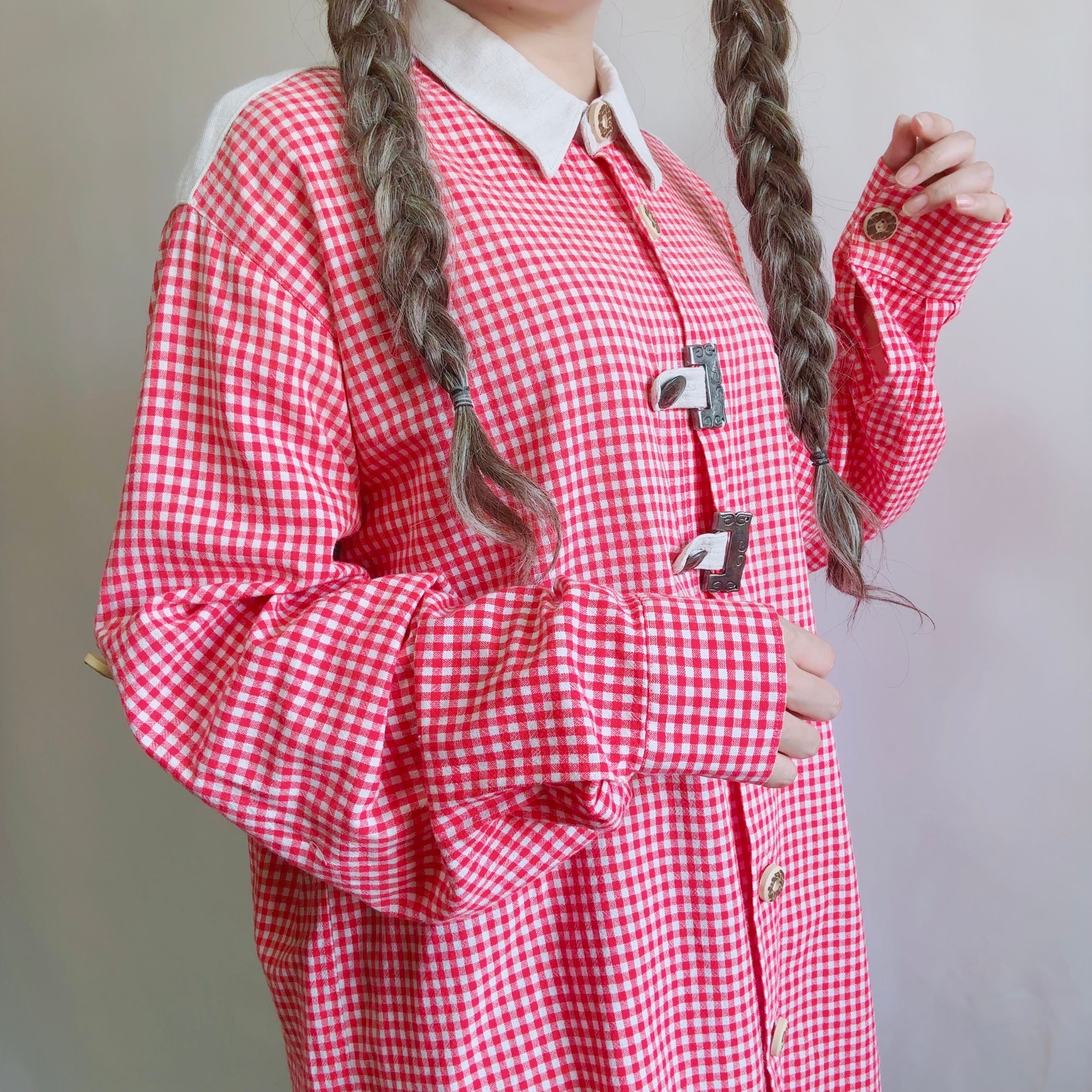 1970s-1980s Euro vintage Gingham Check Tyrolean Shirt／ヨーロッパ