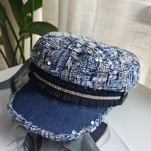 Sequin mix denim casquette　M851