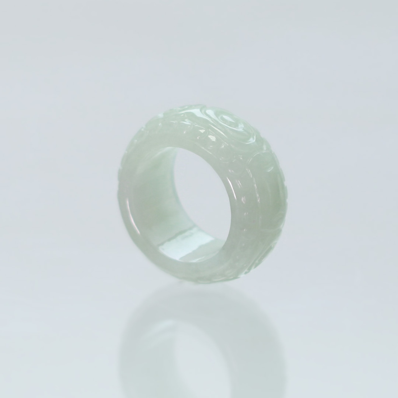 Carving NyoY 翡翠くり抜き甲丸リング A貨翡翠 jd_rg2517