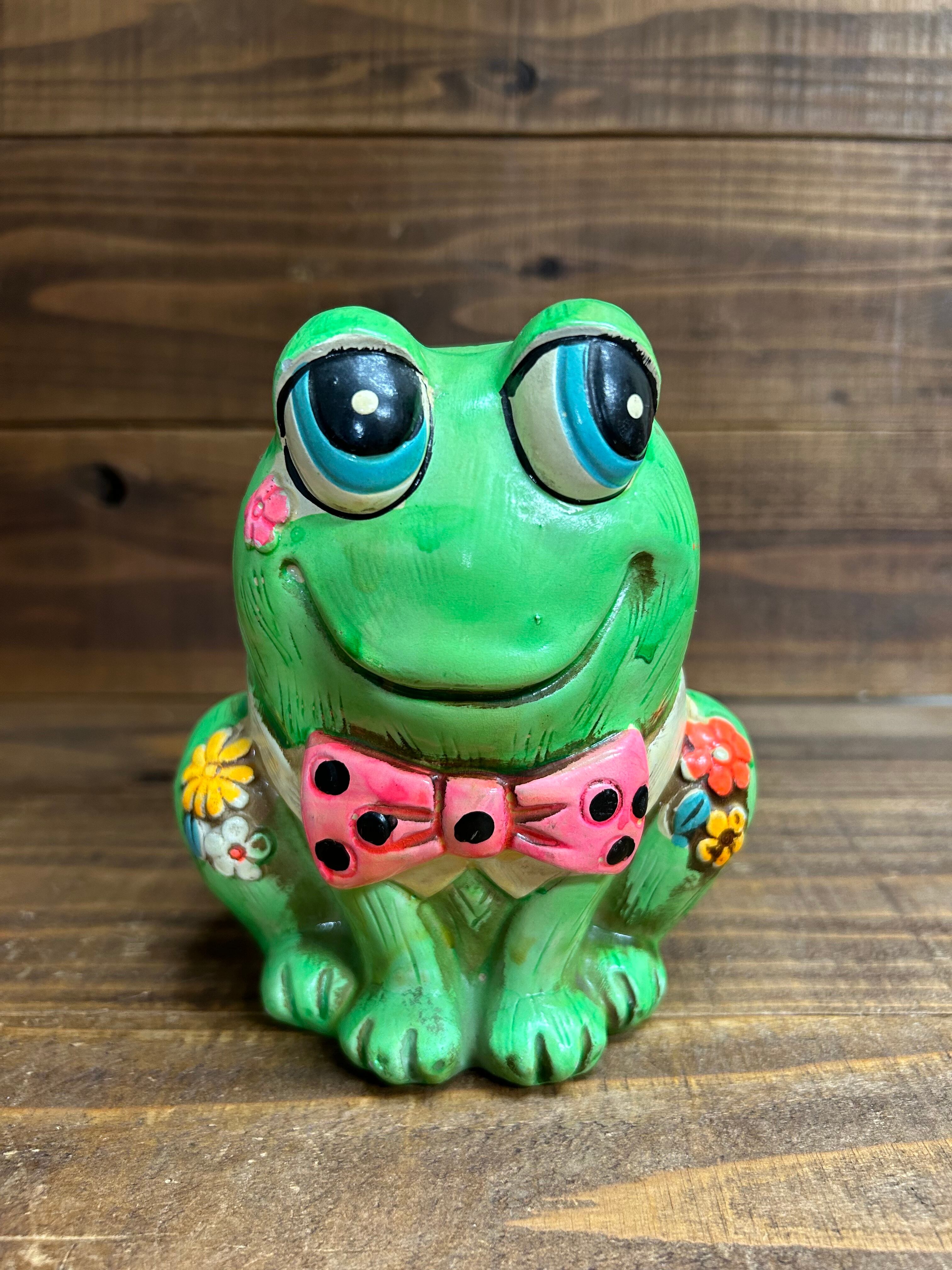 Vintage Holiday Fair Chalkware Neon Green Flog Coin Bank/かえる