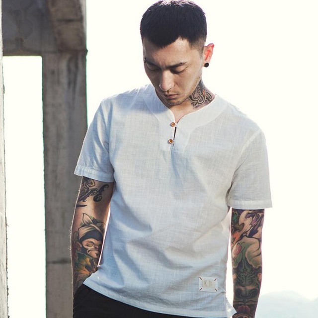 2017春と夏新青年綿とリネンtシャツ男性中国風カジュアルリネンtシャツメンズ半袖tシャツ