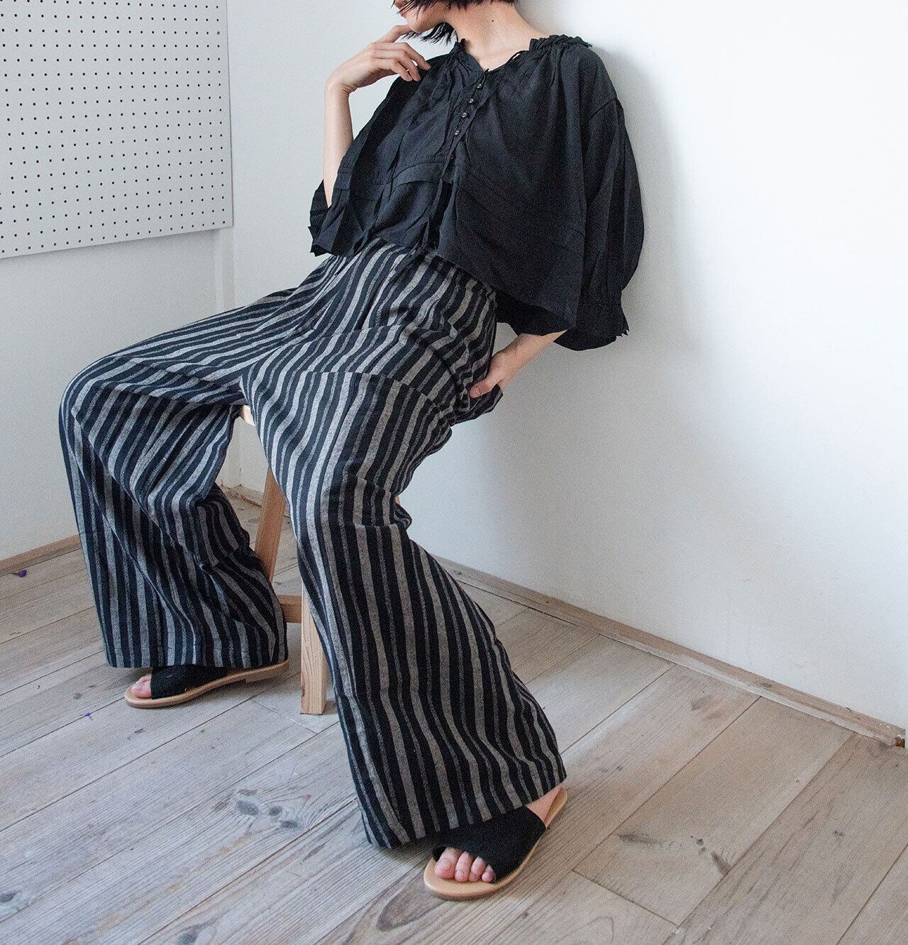 綿麻柄ワイドパンツ