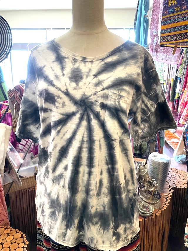 タイダイTシャツ タイダイ染め Tシャツ カットソー 半袖 半袖シャツ メンズ 切りっぱなし エスニックファッション アジアン カジュアル おしゃれ　グレー ＊アジアン雑貨