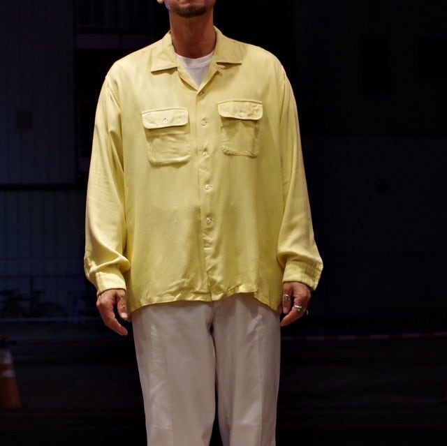 1960s Rayon Gaberdine Shirt / 60年代 レーヨン ギャバ シャツ 開襟