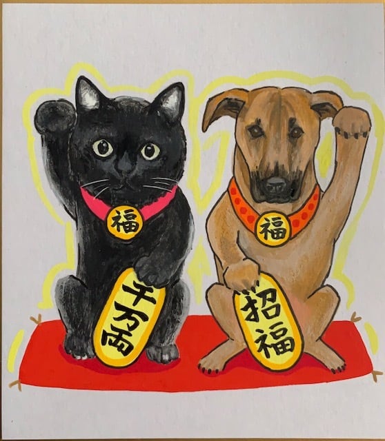 デザイン限定【招き猫と招き犬・小】ミニ色紙ワンコ似顔絵 | shiicoro