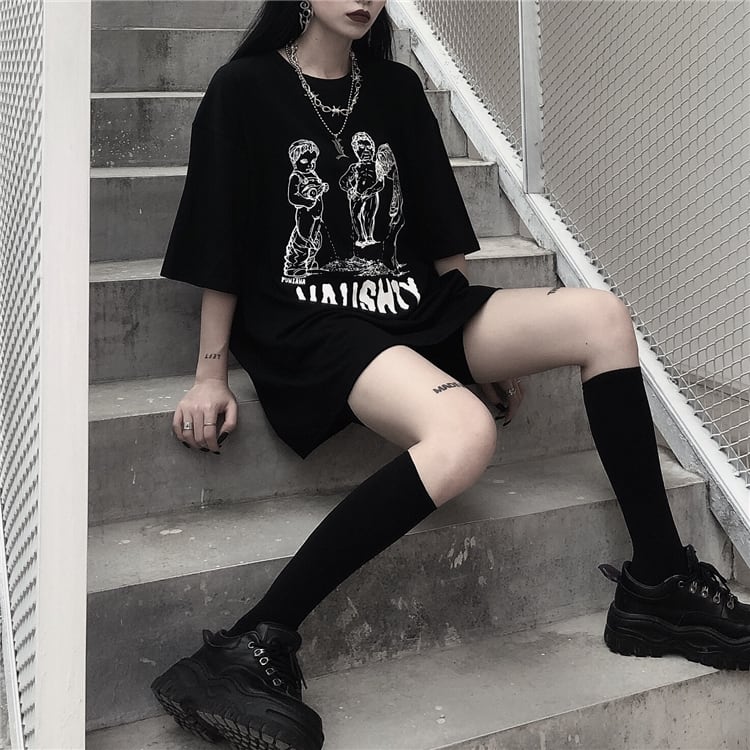 半袖Tシャツ トップス ファション韓国風 ストリート ブラック 黒い デザインいい ゆったり elegant