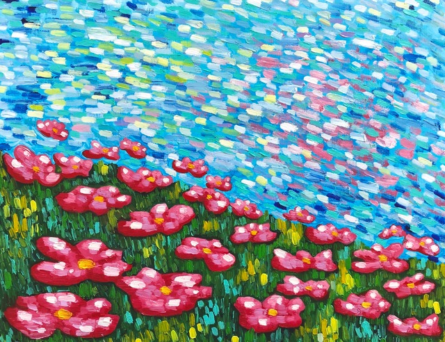 Flower Garden｣ F6木製パネル 油絵 アクアオイルカラー アクリル絵の具 