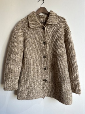 Vintage wool baige brown 手編みカーディガン