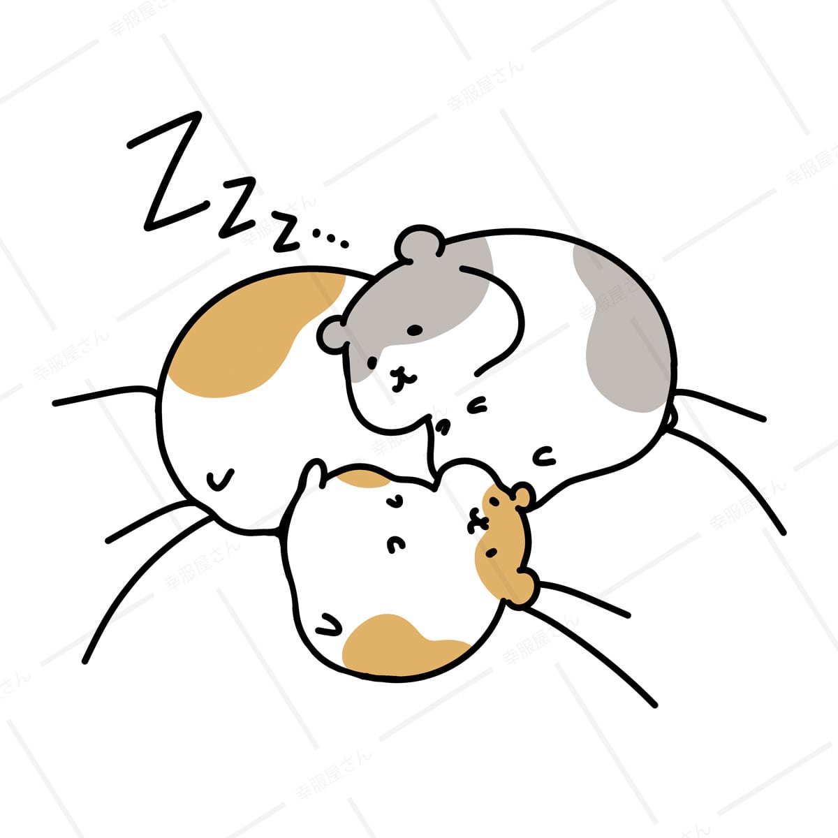 寄り添って眠る3匹のハムスター Tシャツ am95 かわいい ハム イラスト アニマルtシャツ