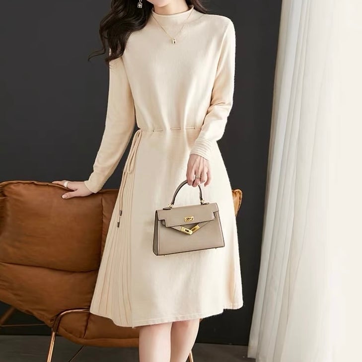 ドローストリング ミモレ丈 ニットワンピース ◆3col YH9829