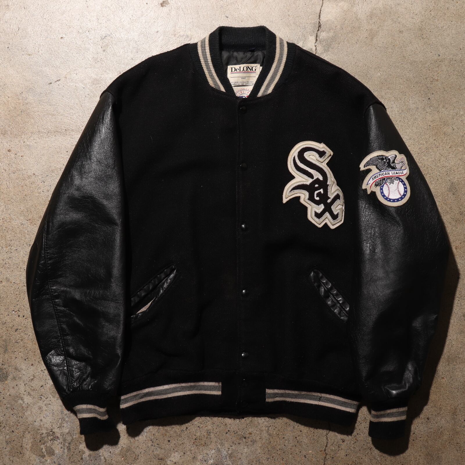 2XL DeLONG シカゴ・ホワイトソックス レザー ウール スタジャン  
