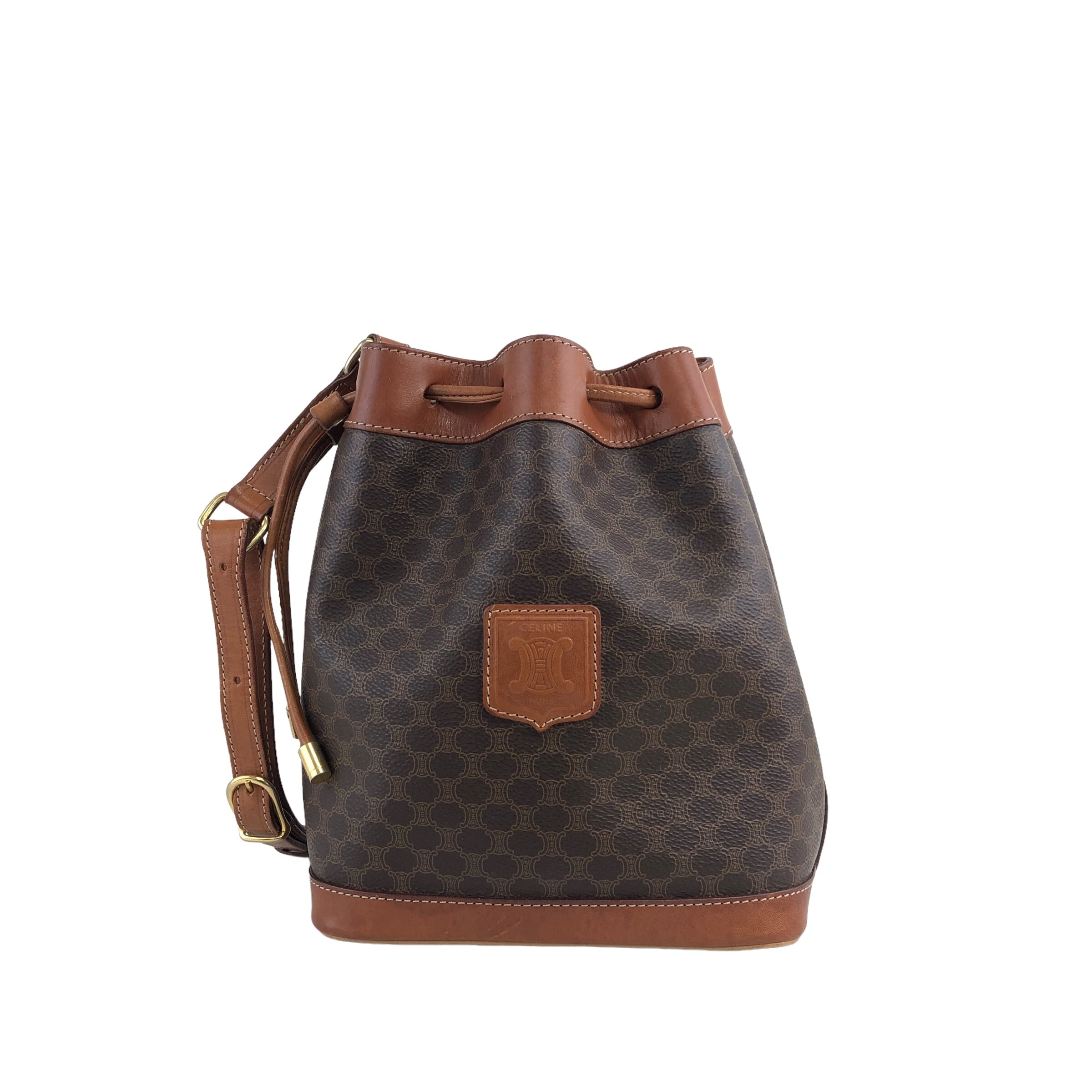 CELINE セリーヌ マカダム ショルダーバッグ ブラウン ブラゾン レザー