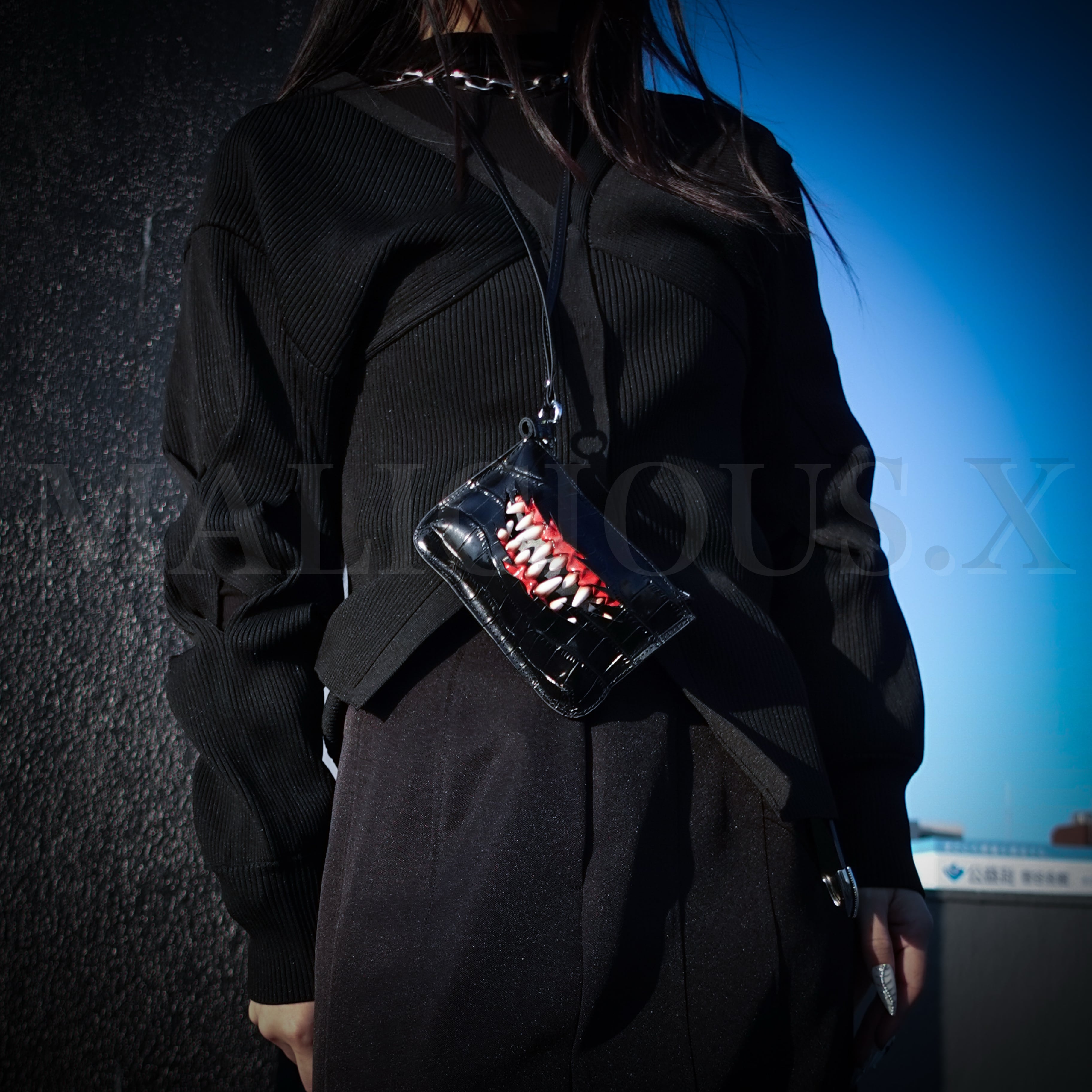 Cat fang Croc Zip Case(Black) | MALICIOUS.X