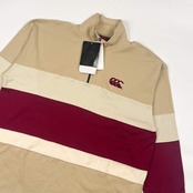 新品 タグ付き CANTERBURY OF NEW ZEALAND カンタベリー ボーダー ハーフジップ ハイネック 長袖シャツ トレーナー L/ベージュ系 メンズ