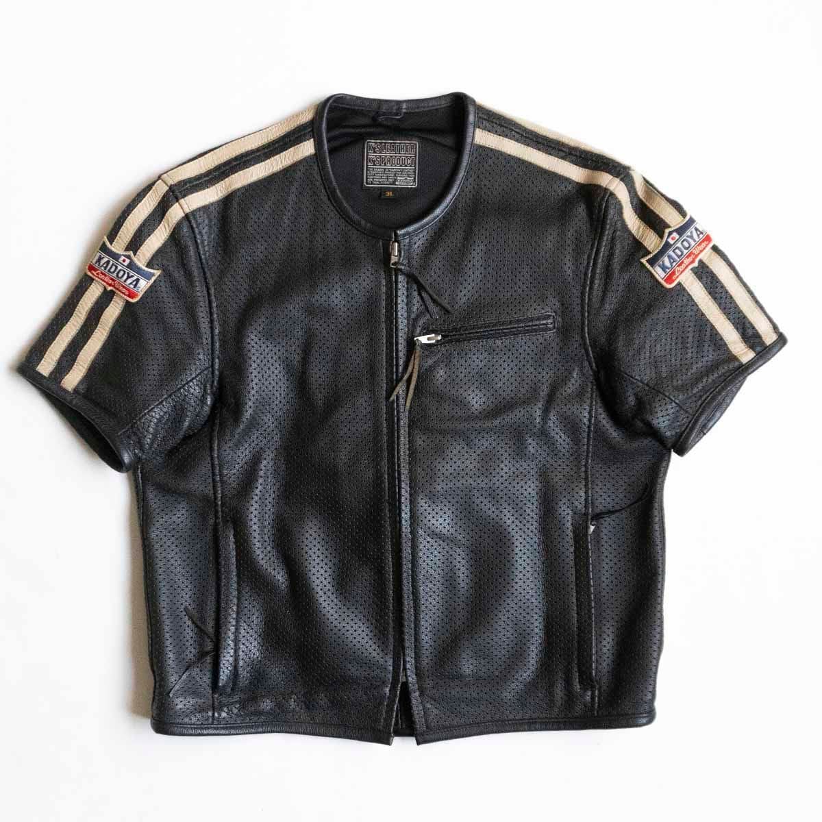 KADOYA K'S LEATHER パンチングレザー 半袖ジャケット LL