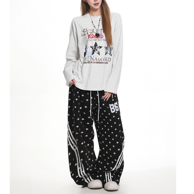 スターモチーフグラフィックレタリングロングスリーブTシャツ 1col R02566
