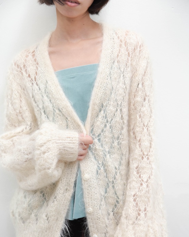 1980s fuzzy crochet mohair knit cardigan
